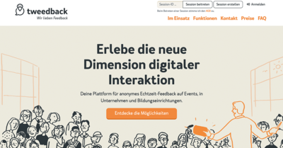 Klick öffnet Link: Startseite von Tweedback mit Text und skizzierten Menschen Klick öffnet Link: Startseite von Tweedback mit Text und skizzierten Menschen